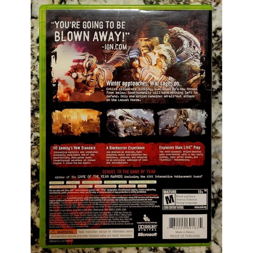 Xbox 360: GEARS OF WAR 2, No Manual, VG DISC, TESTED,FAST SHIPPING,  ICONIC GAME